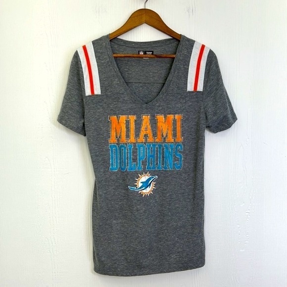 Team Apparel - Miami Dolphins Studded Bling Gray Short Sleeve T Shirt Size Large - Picture 7 of 10